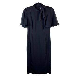 Calvin Klein Black Flutter Sleeve Tie Neck Sheath Dress Size 6